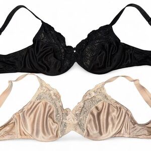 2 Wacoal Black & Nude Lace-Trim Underwire Bras - Women Intimates size 36D